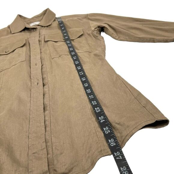 Frame Sz Small Desert Brown Arie Button Up Long Sleeve Linen Blend Stretch Top - Picture 7 of 10